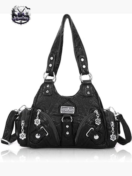 Handbags - Small Vegan Leather Hobo Tote with 7 Pockets, Adjustable Strap, Zipper Closure